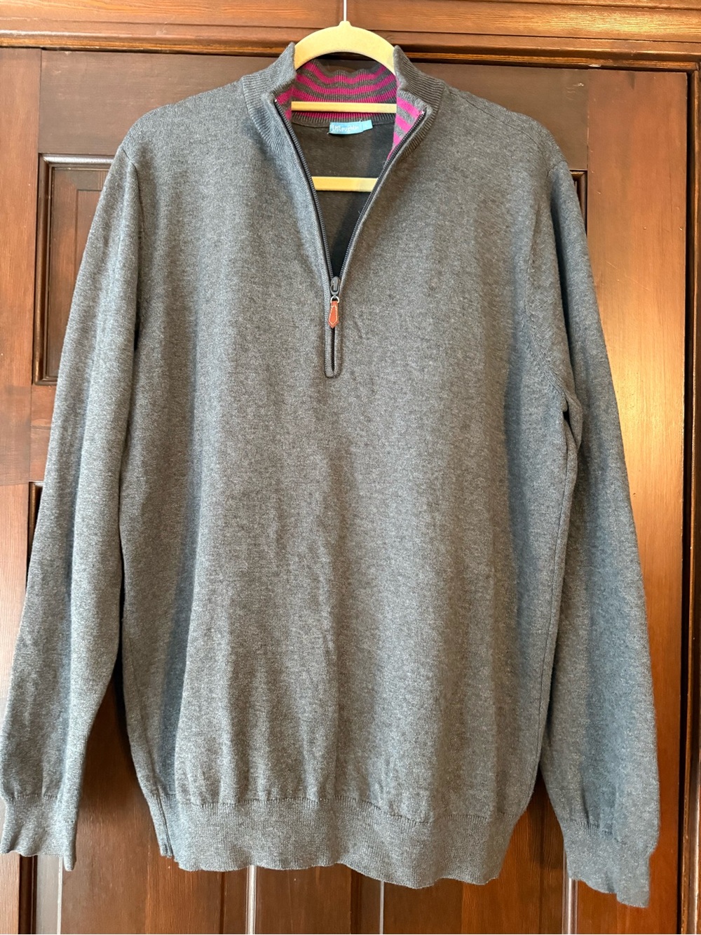 J. McLaughlin Women’s Gray Half-Zip Sweater with Pink Trim